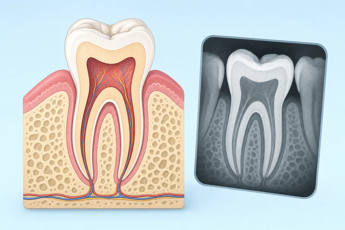 Dental radiograph showing tooth root and surrounding bone structure